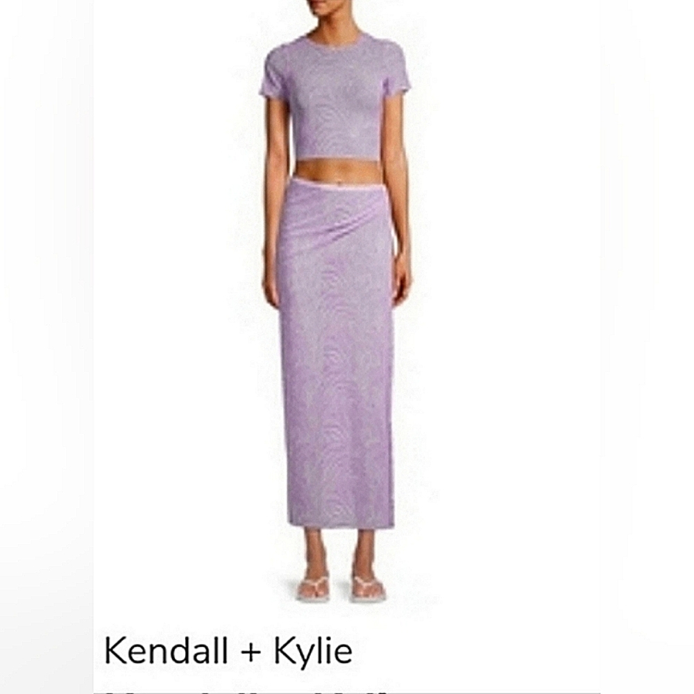 Kendall + Kylie Coverup Skirt & Crop Top Set NWT Sz M Lilac Abstract Tiger Mesh
